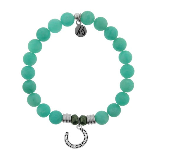 BRACELETS - Peruvian Amazonite Stone Bracelet With Lucky Horseshoe Sterling Silver Charm