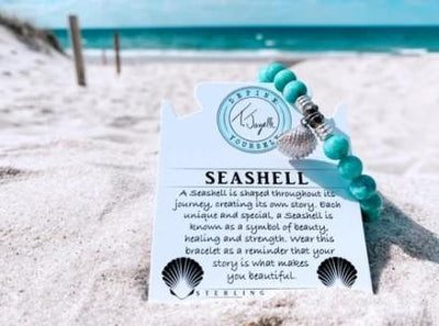 BRACELETS - Peruvian Amazonite Stone Bracelet With Seashell Sterling Silver Charm