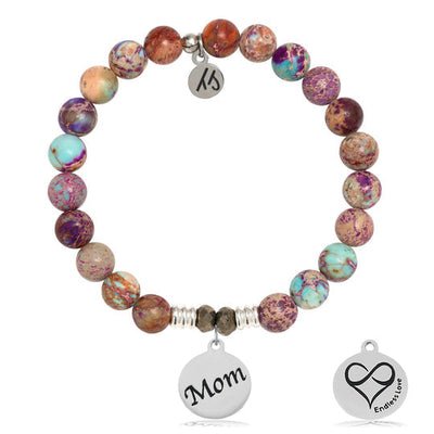 BRACELETS - Purple Jasper Stone Bracelet With Mom Sterling Silver Charm