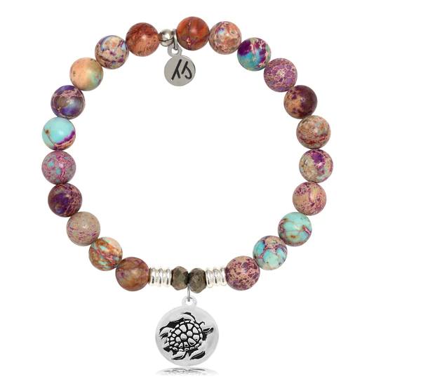 BRACELETS - Purple Jasper Stone Bracelet With Turtle Sterling Silver Charm