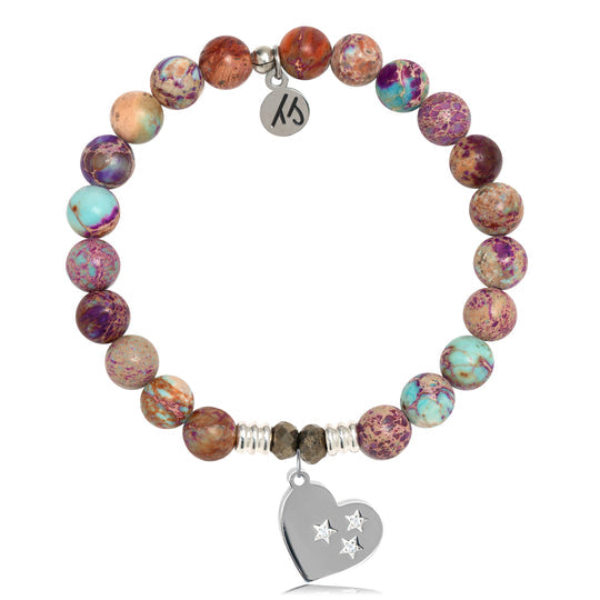 BRACELETS - Purple Jasper Stone Bracelet With Wishing Heart Sterling Silver Charm