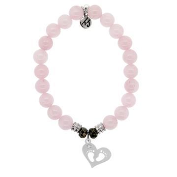 BRACELETS - Rose Quartz Stone Bracelet With Baby Feet Sterling Silver Charm