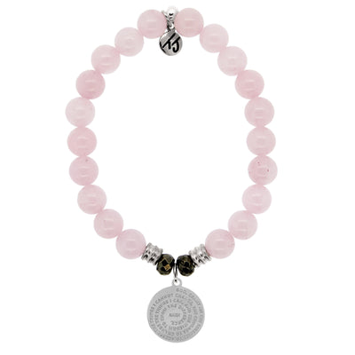 BRACELETS - Rose Quartz Stone Bracelet With Serenity Prayer Sterling Silver Charm