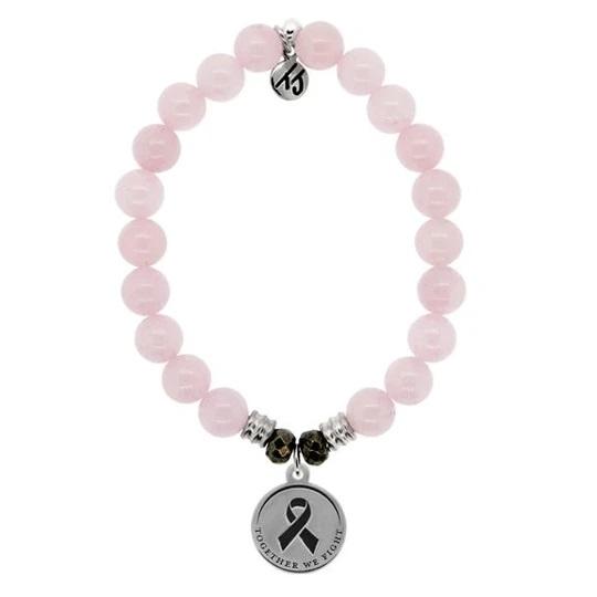 Rose Quartz Stone Bracelet with Together We Fight Sterling Silver Charm