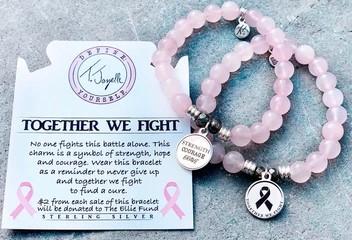 BRACELETS - Rose Quartz Stone Bracelet With Together We Fight Sterling Silver Charm
