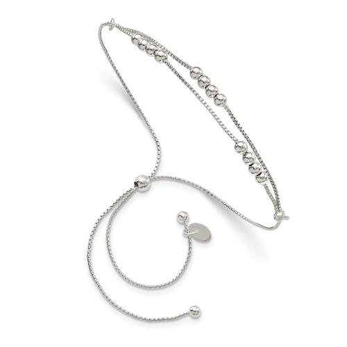 BRACELETS - Sterling Silver 11" Polished Beaded 2-Strand Slip On Adjustable Bracelet