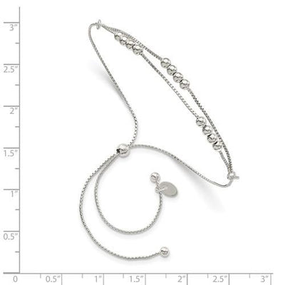 BRACELETS - Sterling Silver 11" Polished Beaded 2-Strand Slip On Adjustable Bracelet