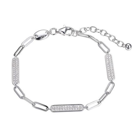 Sterling Silver Bracelet made with Diamond Cut Paperclip Chain (3mm) and 3  CZ Links in Center