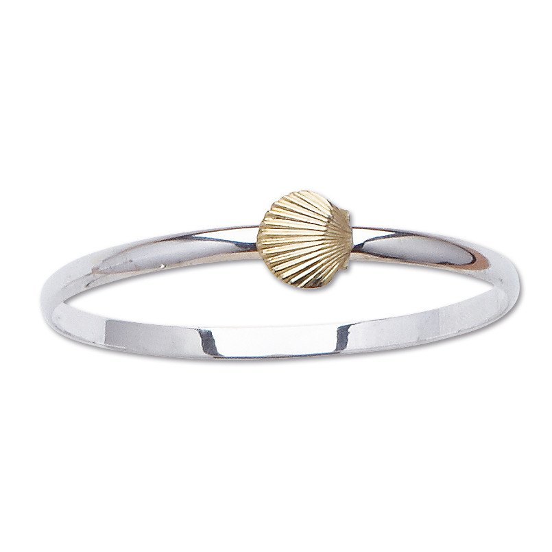 BRACELETS - Sterling Silver And 14K Yellow Gold Scallop Shell Bangle Bracelet