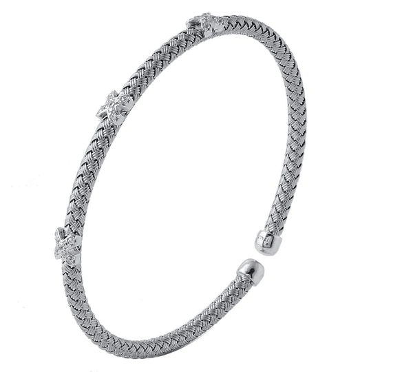 BRACELETS - Sterling Silver Mesh Cuff With CZ 4mm