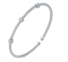 BRACELETS - Sterling Silver Mesh Cuff With CZ And Three Beads 3mm