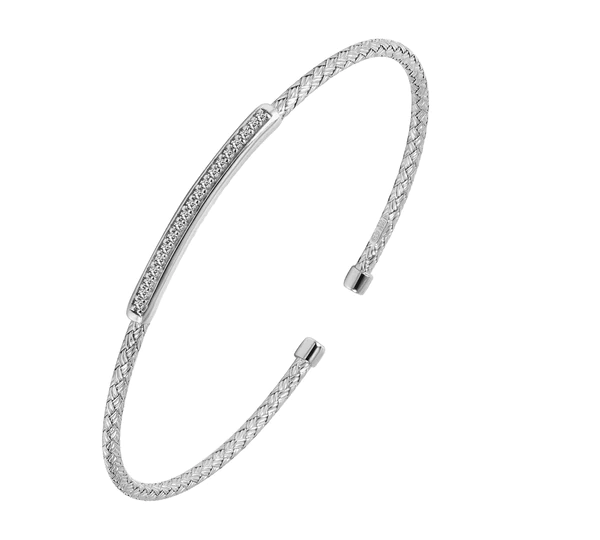 BRACELETS - Sterling Silver Mesh Cuff With CZ Bar 2mm