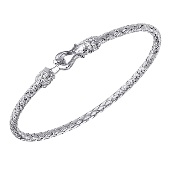 BRACELETS - Sterling Silver Mesh Cuff With Harp Hook CZ 3mm