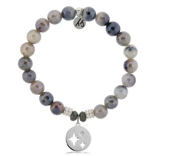 BRACELETS - Storm Agate Bracelet With Mother Daughter Sterling Silver Charm