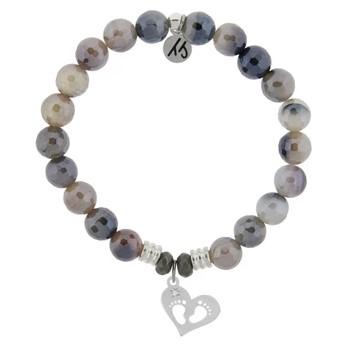 BRACELETS - Storm Agate Stone Bracelet With Baby Feet Sterling Silver Charm