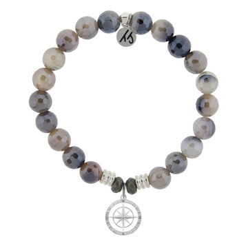 BRACELETS - Storm Agate Stone Bracelet With Compass Rose Sterling Silver Charm