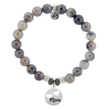 BRACELETS - Storm Agate Stone Bracelet With Mom... Sterling Silver Charm