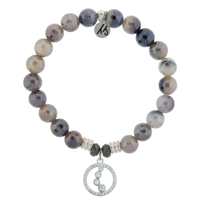 BRACELETS - Storm Agate Stone Bracelet With One Step At A Time Sterling Silver Charm