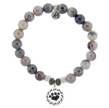 BRACELETS - Storm Agate Stone Bracelet With Paw Print Sterling Silver Charm