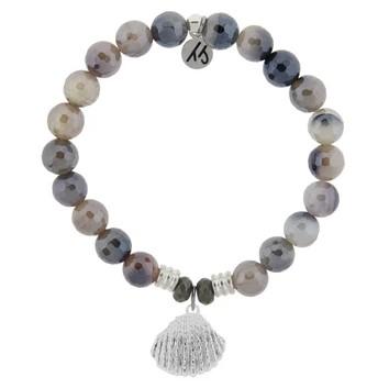 BRACELETS - Storm Agate Stone Bracelet With Seashell Sterling Silver Charm