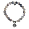 BRACELETS - Storm Agate Stone Bracelet With Sunflower Sterling Silver Charm