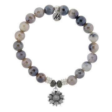 BRACELETS - Storm Agate Stone Bracelet With Sunflower Sterling Silver Charm