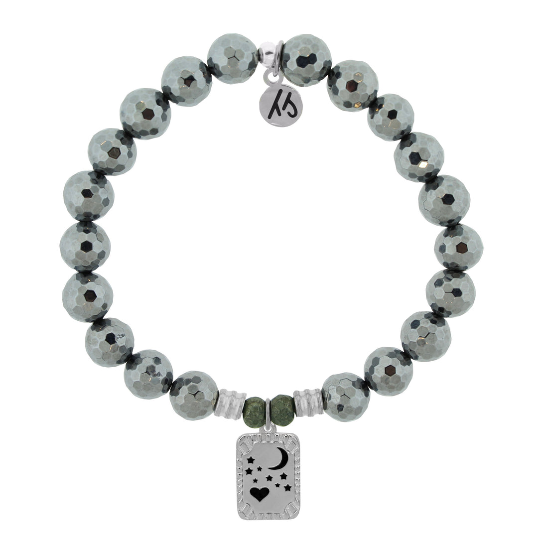 BRACELETS - Terahertz Stone Bracelet With Moon And Back Sterling Silver Charm