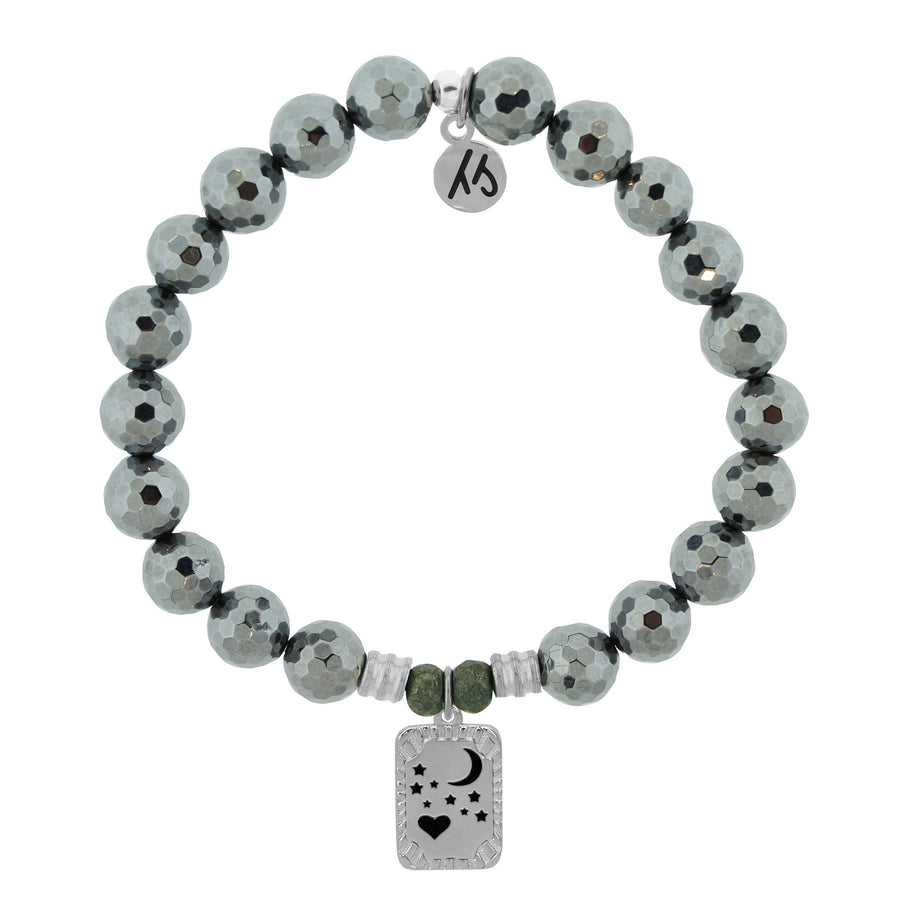 BRACELETS - Terahertz Stone Bracelet With Moon And Back Sterling Silver Charm