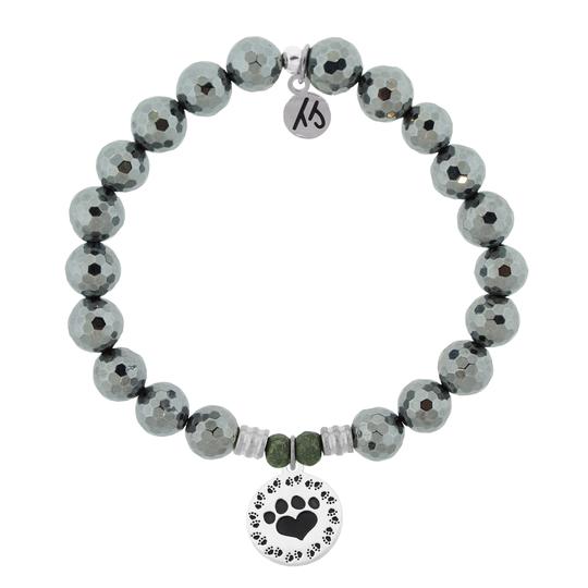 BRACELETS - Terahertz Stone Bracelet With Paw Print Sterling Silver Charm