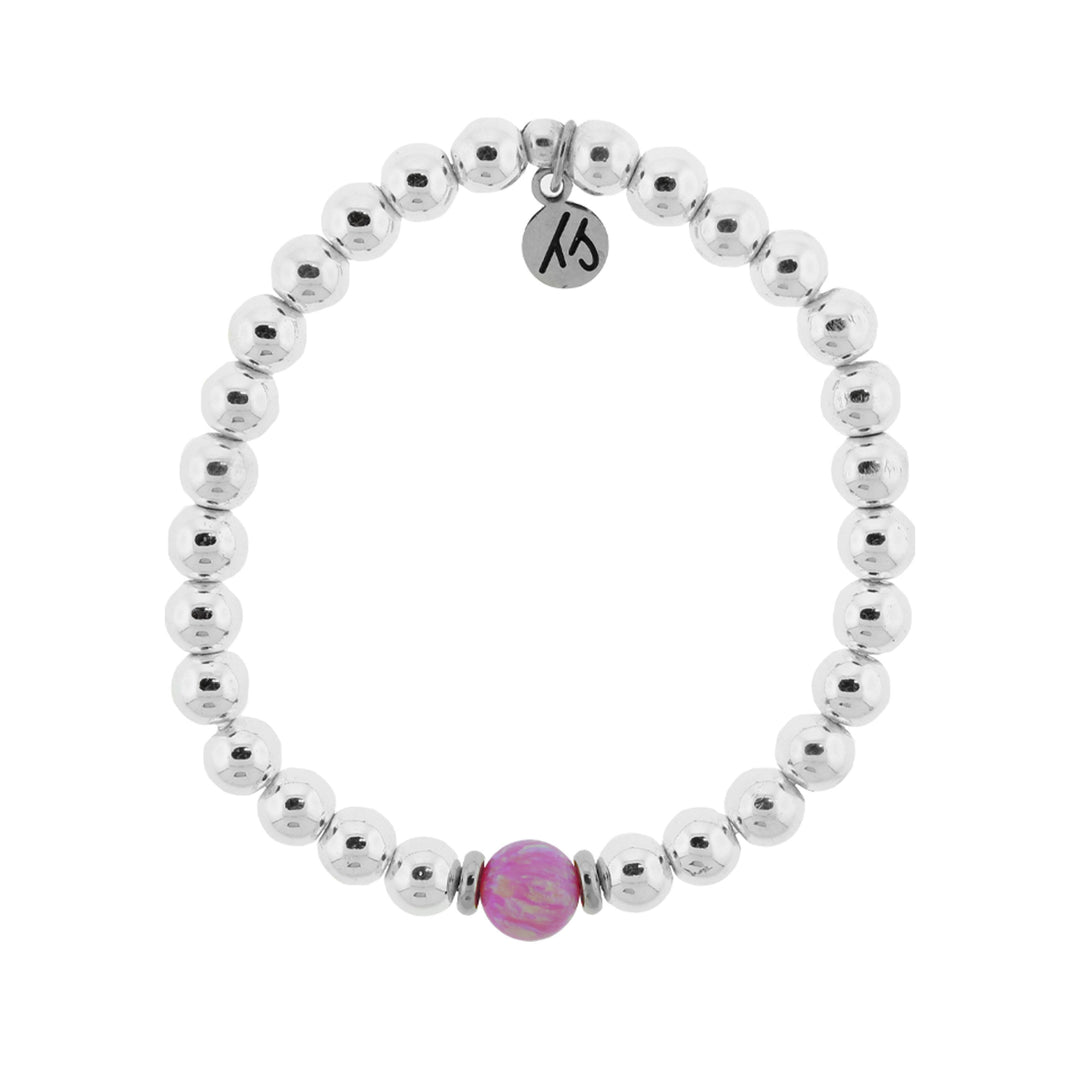 BRACELETS - The Cape Bracelet - Silver Steel With Pink Opal Ball