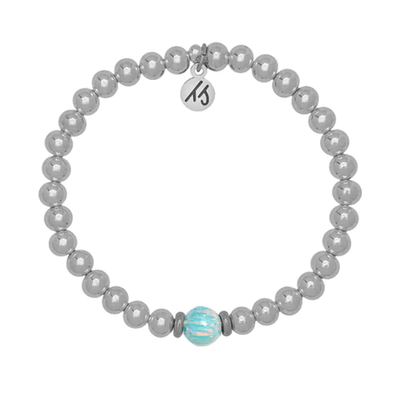 BRACELETS - The Cape Bracelet - Silver Steel With Seafoam Green Opal Ball