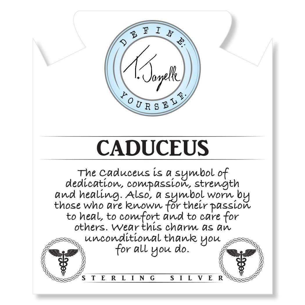 BRACELETS - White Chalcedony Stone Bracelet With Caduceus Sterling Silver Charm