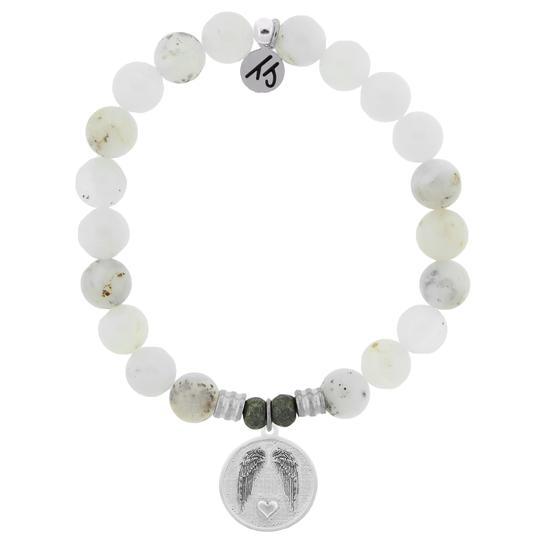 BRACELETS - White Chalcedony Stone Bracelet With Guardian Sterling Silver Charm