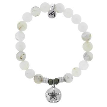 BRACELETS - White Chalcedony Stone Bracelet With Sand Dollar Sterling Silver Charm