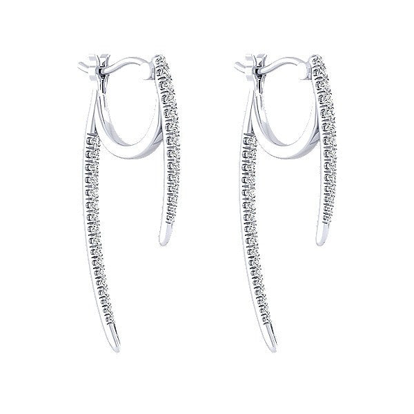 DESIGNERS - 14K White Gold 1/2cttw Diamond Double Drop Hoop Earrings