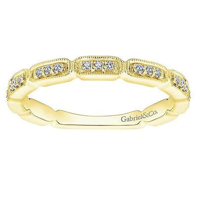 DESIGNERS - 14K Yellow Gold Diamond Stackable Ring With Rectangular Bead Set Diamond Stations