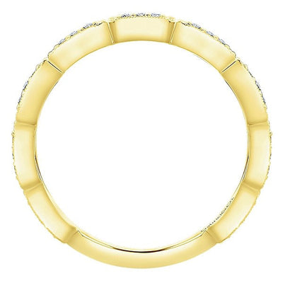 DESIGNERS - 14K Yellow Gold Diamond Stackable Ring With Rectangular Bead Set Diamond Stations