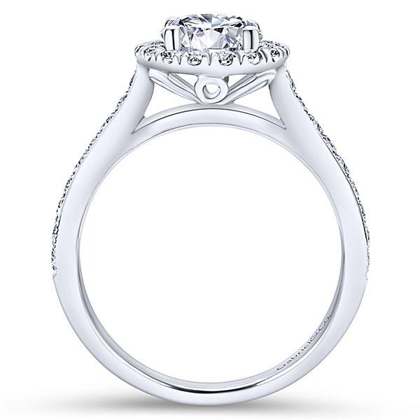 DIAMOND ENGAGEMENT RINGS - 1.47cttw Round Halo Diamond Engagement Ring With Bead Set Side Diamonds