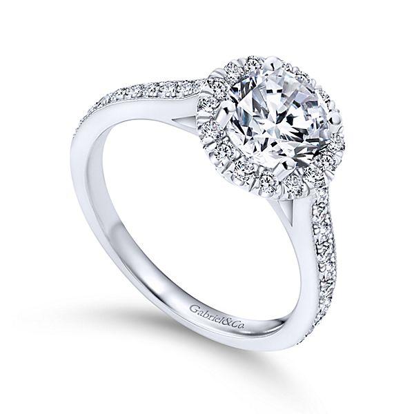 DIAMOND ENGAGEMENT RINGS - 1.47cttw Round Halo Diamond Engagement Ring With Bead Set Side Diamonds