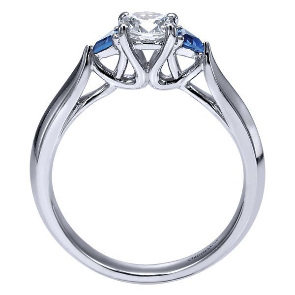 DIAMOND ENGAGEMENT RINGS - 14K 1/2ct Round Diamond Engagement Ring With Trillion Sapphires