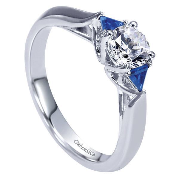 DIAMOND ENGAGEMENT RINGS - 14K 1/2ct Round Diamond Engagement Ring With Trillion Sapphires