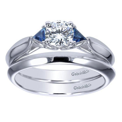 DIAMOND ENGAGEMENT RINGS - 14K 1/2ct Round Diamond Engagement Ring With Trillion Sapphires
