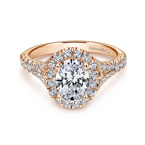 DIAMOND ENGAGEMENT RINGS - 14K Rose Gold 1.71cttw Oval Halo Diamond Engagement Ring With Subtle Split Shank
