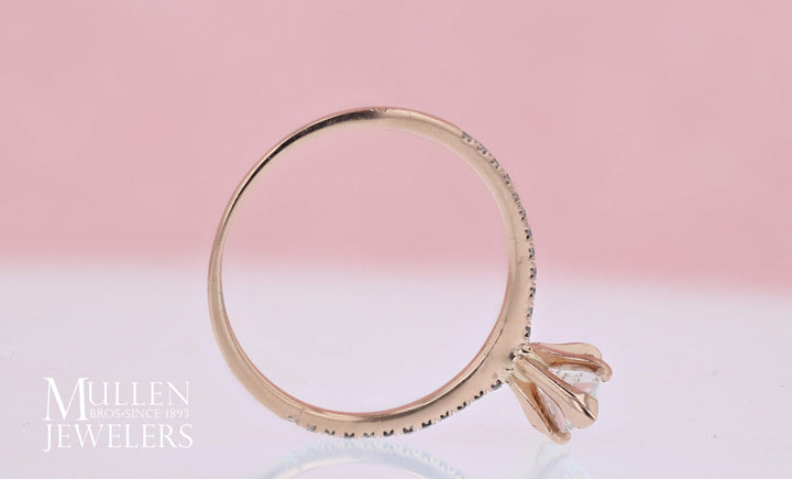 DIAMOND ENGAGEMENT RINGS - 14K Rose Gold .94cttw With .79ct H/I1 Center Pear Shaped Pave Diamond Engagement Ring