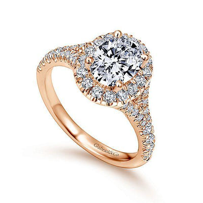DIAMOND ENGAGEMENT RINGS - 14K Rose Gold Oval Halo Diamond Engagement Ring With Subtle Split Shank