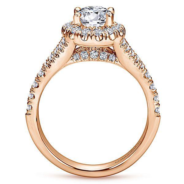 DIAMOND ENGAGEMENT RINGS - 14K Rose Gold Oval Halo Diamond Engagement Ring With Subtle Split Shank