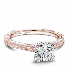 DIAMOND ENGAGEMENT RINGS - 14K Rose Gold Traditional Hand Carved Engagement Ring