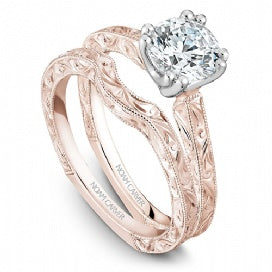 DIAMOND ENGAGEMENT RINGS - 14K Rose Gold Traditional Hand Carved Engagement Ring