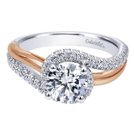 DIAMOND ENGAGEMENT RINGS - 14k Two-Tone Gold 1.30cttw Bypass Style Rose And White Gold Round Diamond Engagement Ring