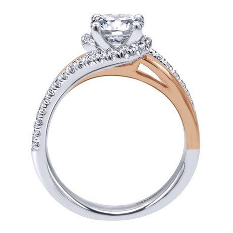 DIAMOND ENGAGEMENT RINGS - 14k Two-Tone Gold 1.30cttw Bypass Style Rose And White Gold Round Diamond Engagement Ring